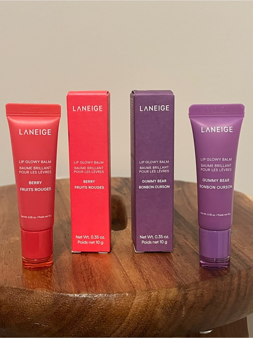 LANEIGE Lip Glowy Balm Duo — Berry (Red) & Gummy Bear (Purple)
